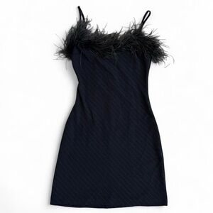 Monteau Black Mini Dress with Feather Detail